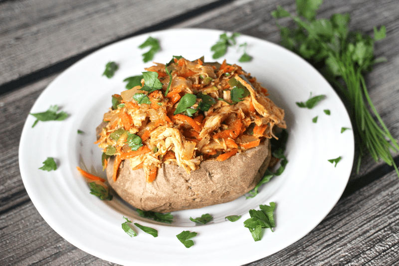 chicken hash over baked potato