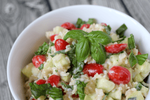 Cool rice salad with creamy yogurt dressing