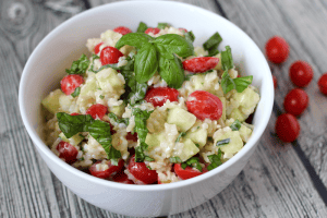 Cool rice salad with creamy yogurt dressing