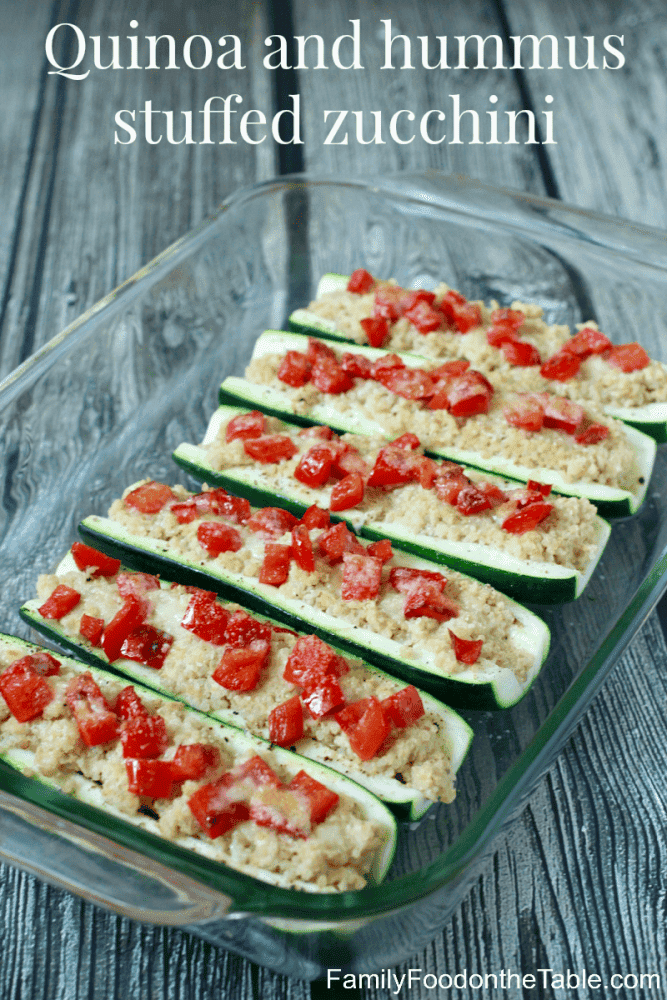 Quinoa and hummus stuffed zucchini | FamilyFoodontheTable.com