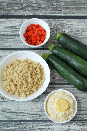 Quinoa and hummus stuffed zucchini ingredients