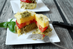 Pesto chicken polenta stacks | FamilyFoodontheTable.com