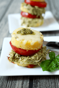 Pesto chicken polenta stacks | FamilyFoodontheTable.com