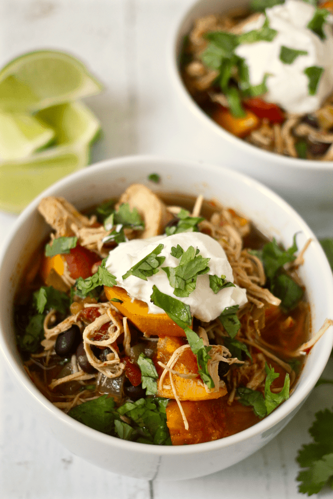 Slow cooker chicken, black bean and roasted poblano soup | FamilyFoodontheTable.com