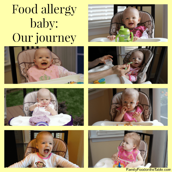 A collage of photos of a baby girl eating a variety of different meals.
