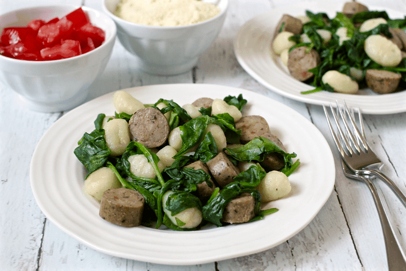 Gnocchi with chicken sausage and spinach