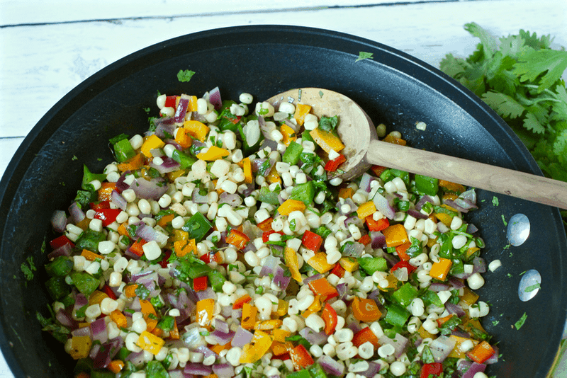 Quick corn and peppers saute - an easy, colorful 10-minute side | FamilyFoodontheTable.com