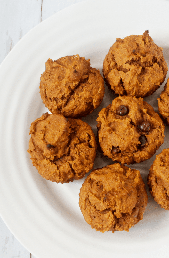 PB pumpkin muffins with optional chocolate chips - whole wheat and naturally sweetened! | FamilyFoodontheTable.com