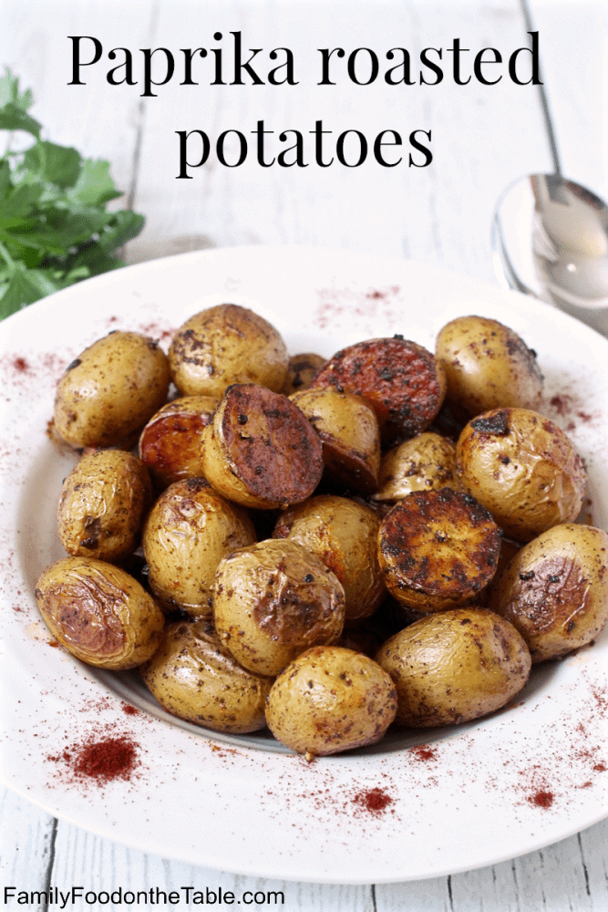 Paprika roasted potatoes are an easy, flavorful side dish with a crispy crust and a soft, fluffy potato inside. Great for a simple dinner side dish! #potatoes #potato #sidedish