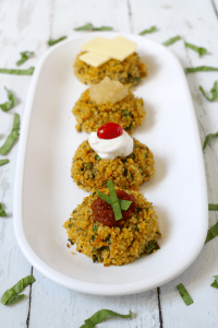 Triple veggie quinoa cakes - use your favorite toppings! | FamilyFoodontheTable.com