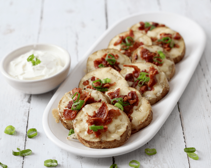 Cheesy bacon potato slices served