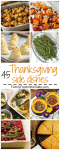 A collage of different side dishes for the holidays with a text box in the middle.