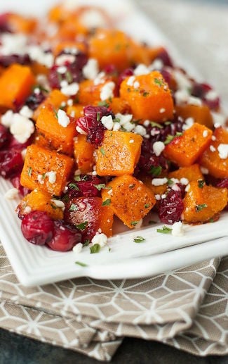 Honey roasted butternut squash with cranberries and feta | Thanksgiving sides round up
