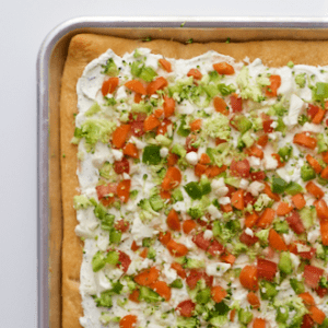 Cold vegetable pizza with Ranch cream cheese layer