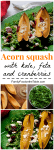 Roasted acorn squash and kale salad with feta cheese and dried cranberries - a festive holiday side dish! | FamilyFoodontheTable.com