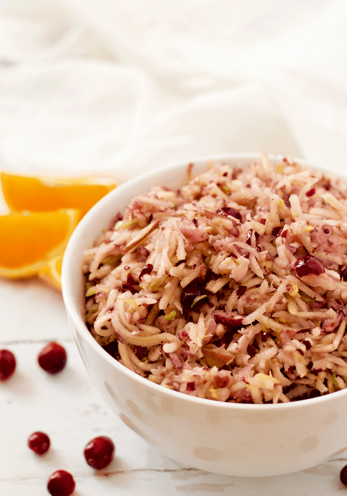 Cranberry apple salad - a bright, fresh fruit salad perfect for brunch or snacking! | FamilyFoodontheTable.com