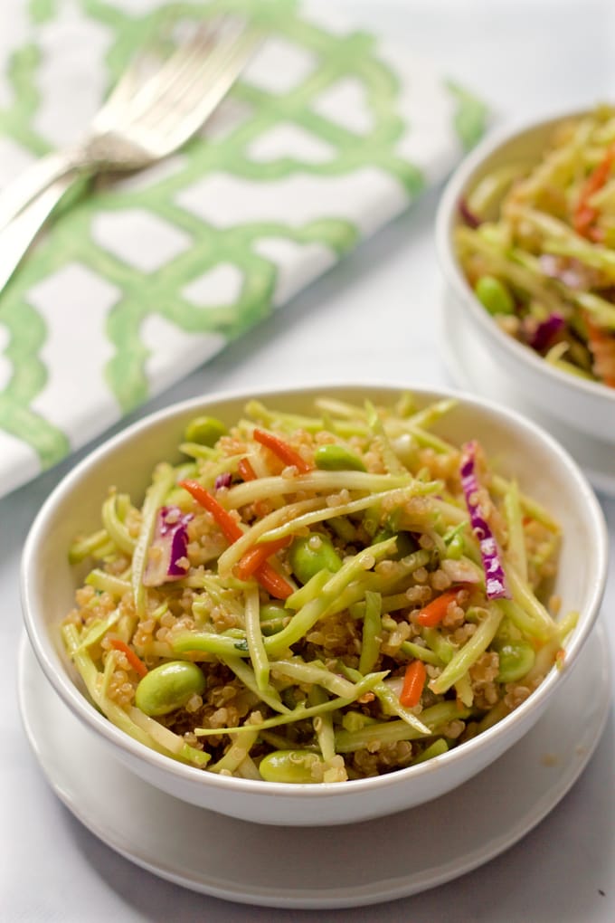 Quinoa salad with edamame and broccoli slaw | FamilyFoodontheTable.com