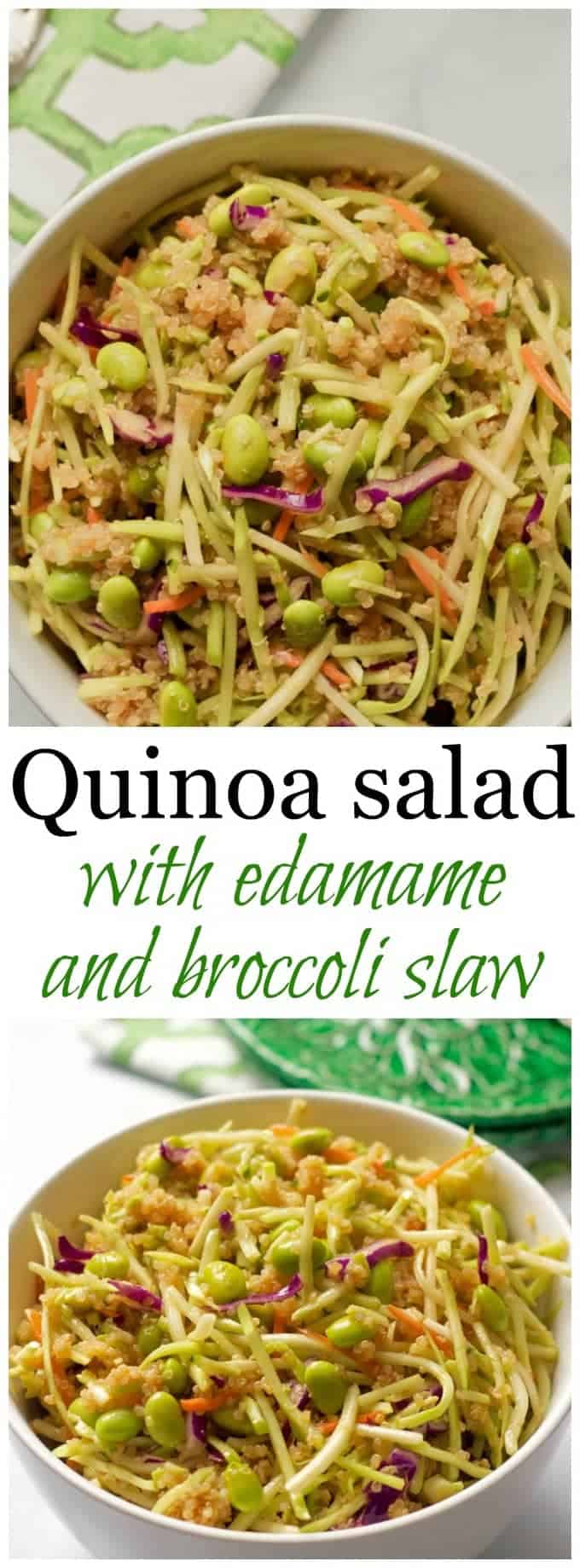 Quinoa salad with edamame, broccoli slaw and a citrus-soy vinaigrette | FamilyFoodontheTable.com
