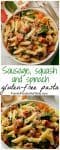 Turkey sausage, butternut squash and spinach gluten-free pasta - an all-in-one dinner with big flavor that everyone can enjoy! | FamilyFoodontheTable.com