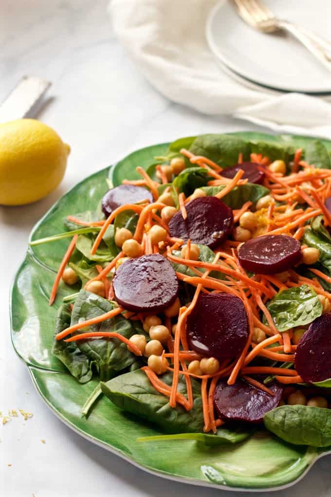 Start fresh spinach beet salad main