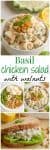 A creamy but healthy chicken salad with fresh basil and chopped walnuts, perfect for a sandwich or wrap at lunch! | FamilyFoodontheTable.com