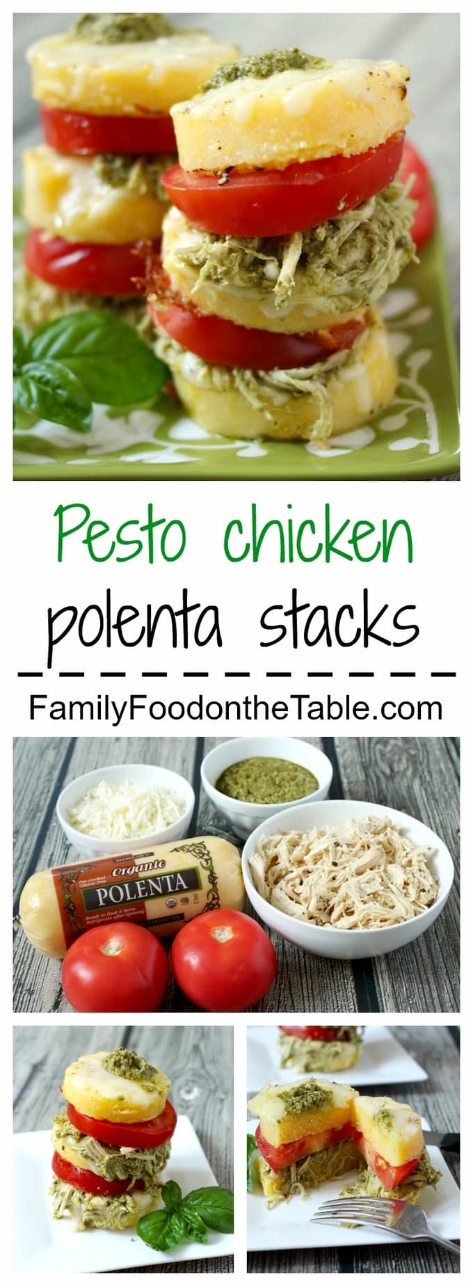 Pesto chicken polenta stacks make a delicious 10-minute weeknight dinner!