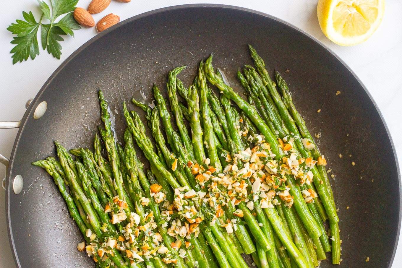 Asparagus almondine is an easy, fast side dish that’s sure to impress!
