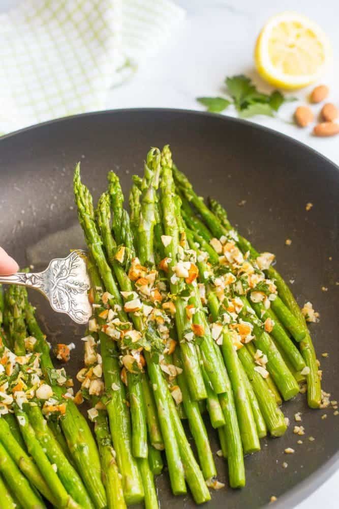 Asparagus almondine is an easy, fast side dish that’s sure to impress!