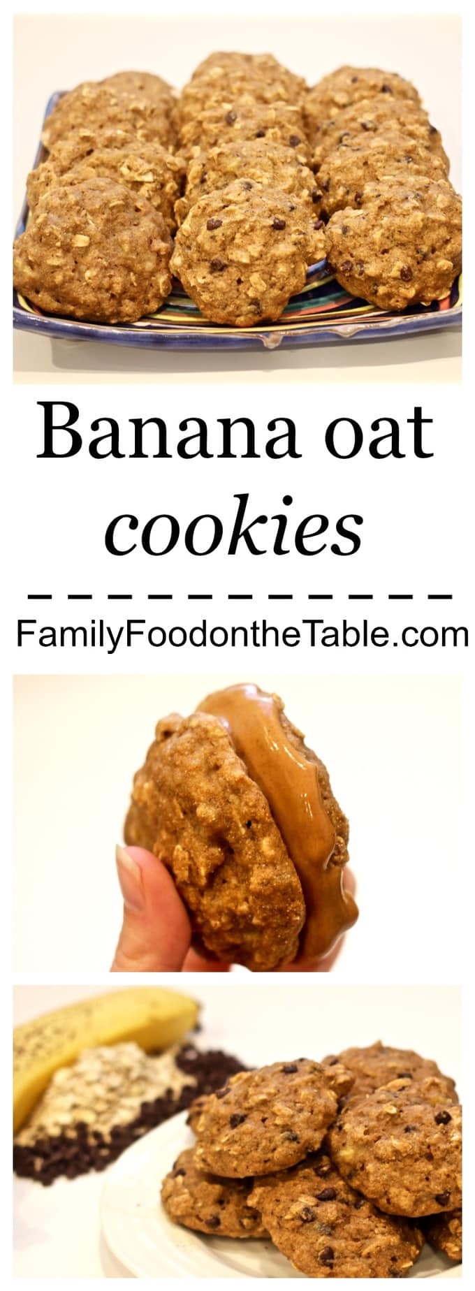 Whole grain banana oat cookies, naturally sweetened with honey, make a perfect snack any time of day!