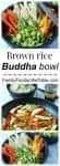 Brown rice Buddha bowl with veggies, chicken and a delicious soy ginger dressing - an easy, healthy dinner!