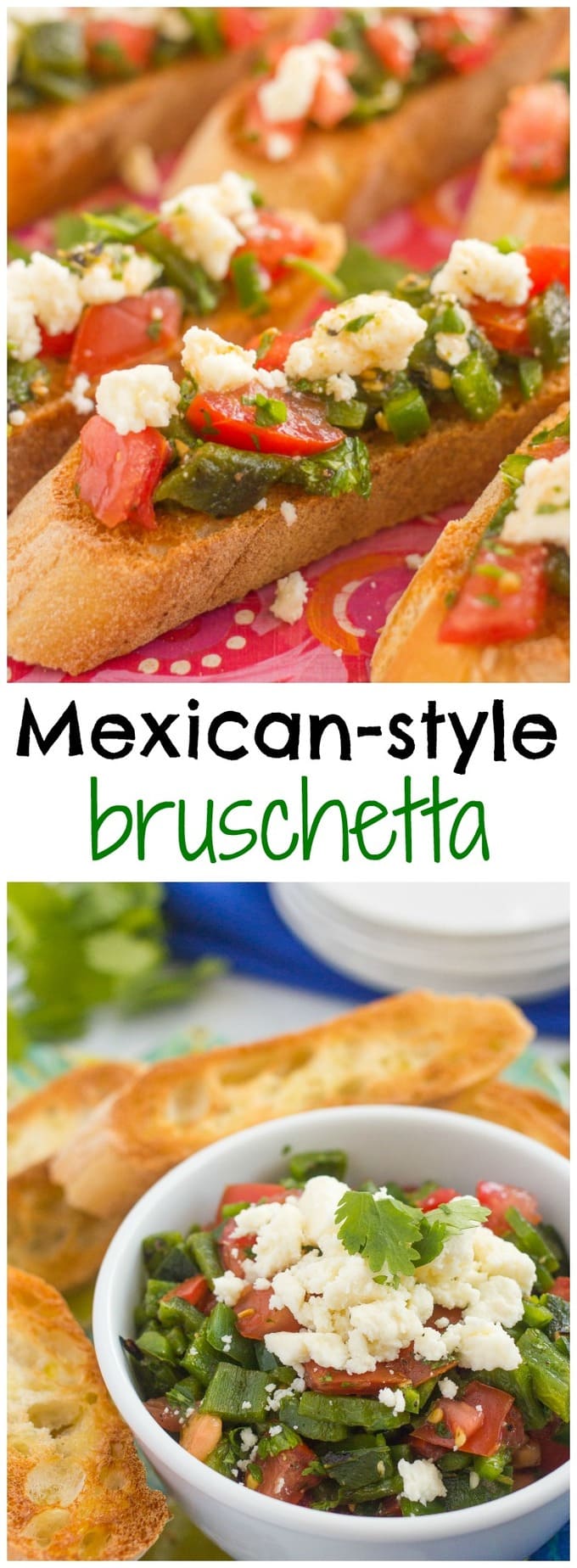 Photos of Mexican bruschetta with a text box in the middle