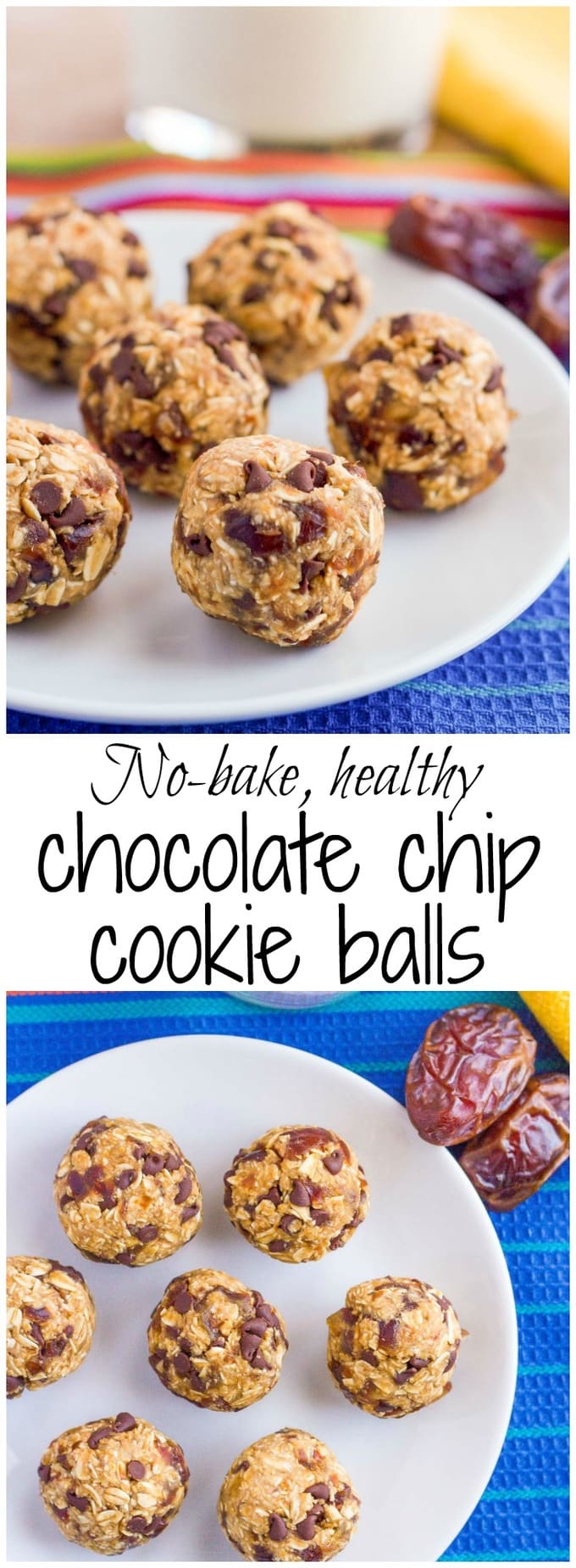 Photo collage of chocolate chip cookie balls with a text box in the middle