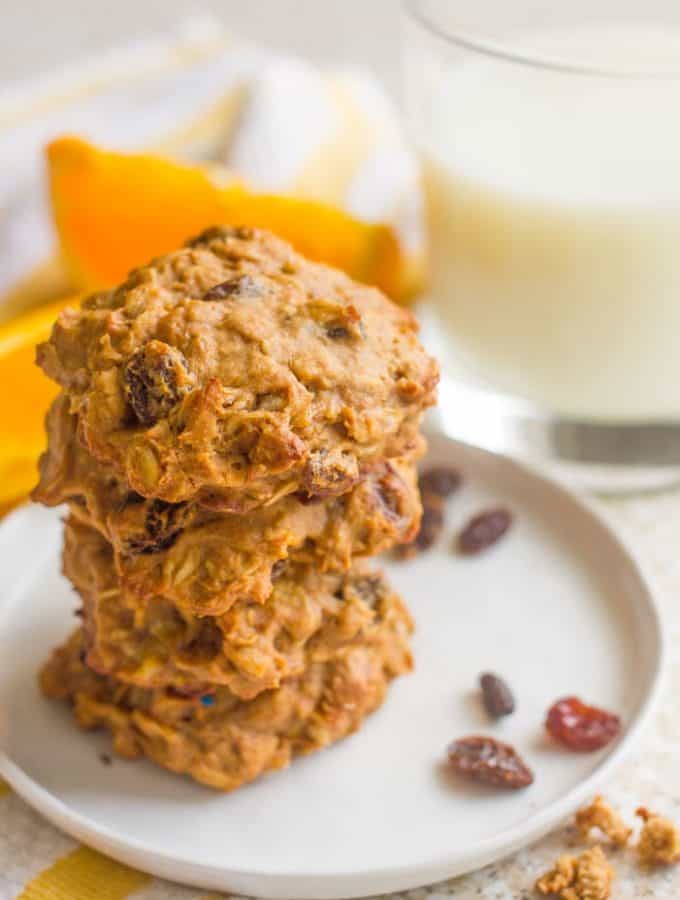 Wholesome oatmeal raisin breakfast cookies that are 100% whole grain and naturally sweetened