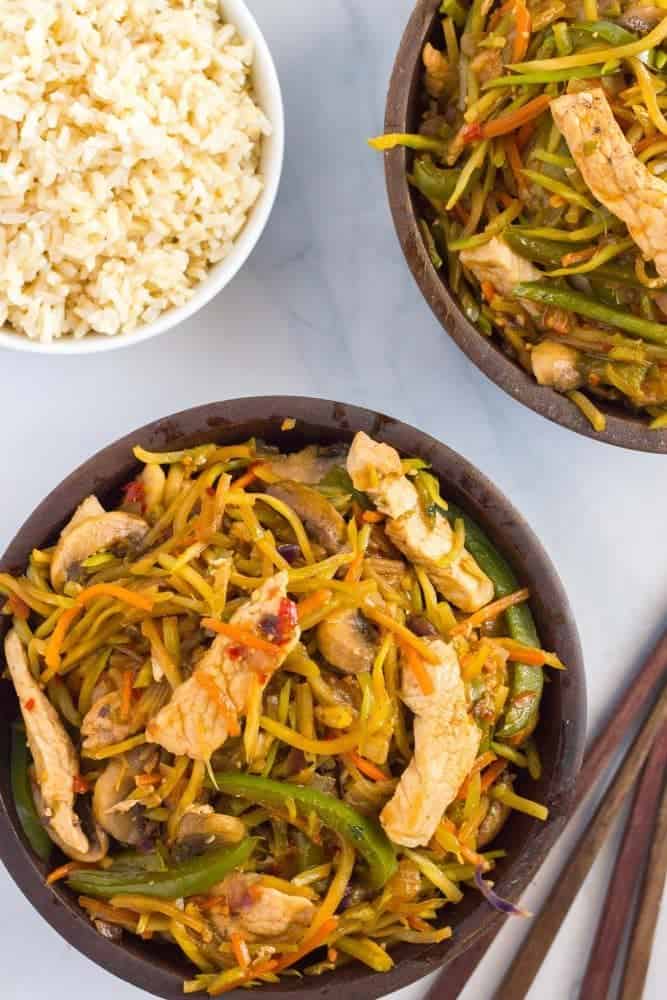 This veggie-packed pork stir fry is ready in just 25 minutes for a fast, healthy dinner!