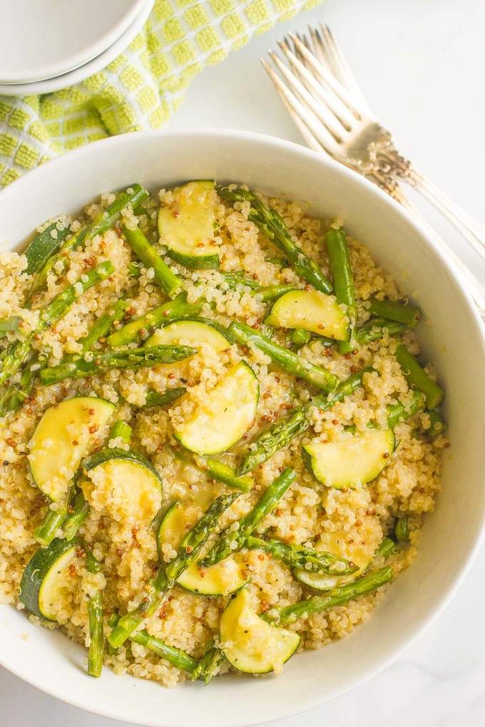 Quinoa asparagus salad with zucchini and a tangy mustard vinaigrette {gluten-free, vegan}