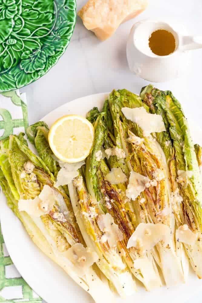 Grilled romaine Caesar salad with Parmesan and lemon