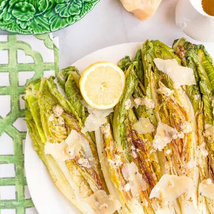 Seared romaine salad with cheater's Caesar dressing | FamilyFoodontheTable.com