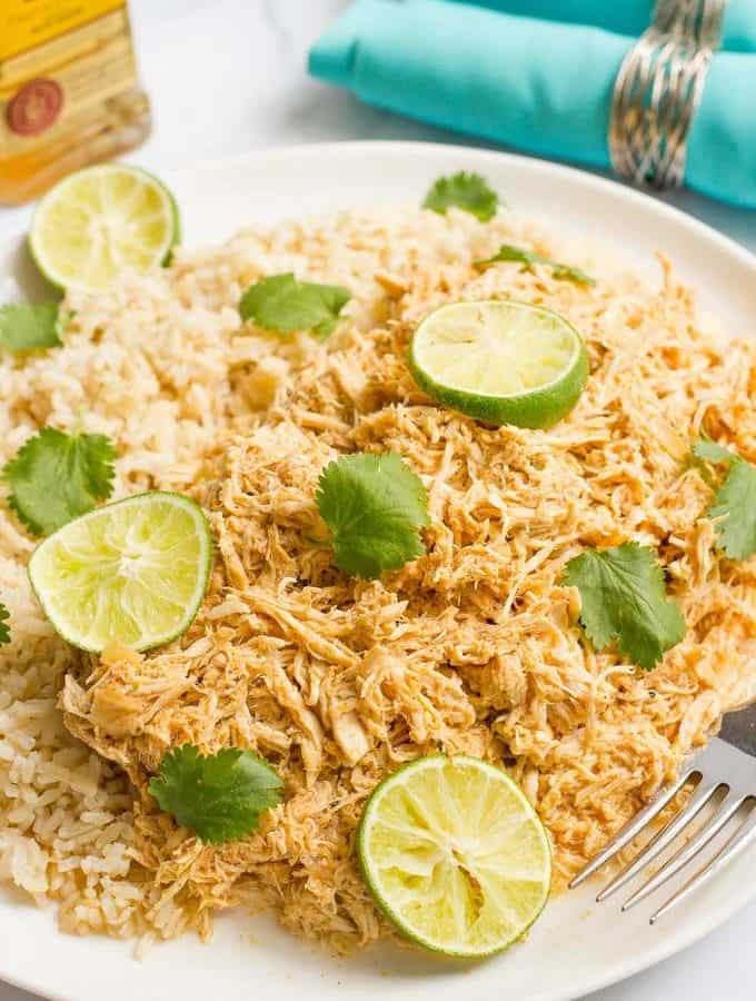 Slow cooker tequila chicken is quick and easy to prep and has bright, fresh lime flavor