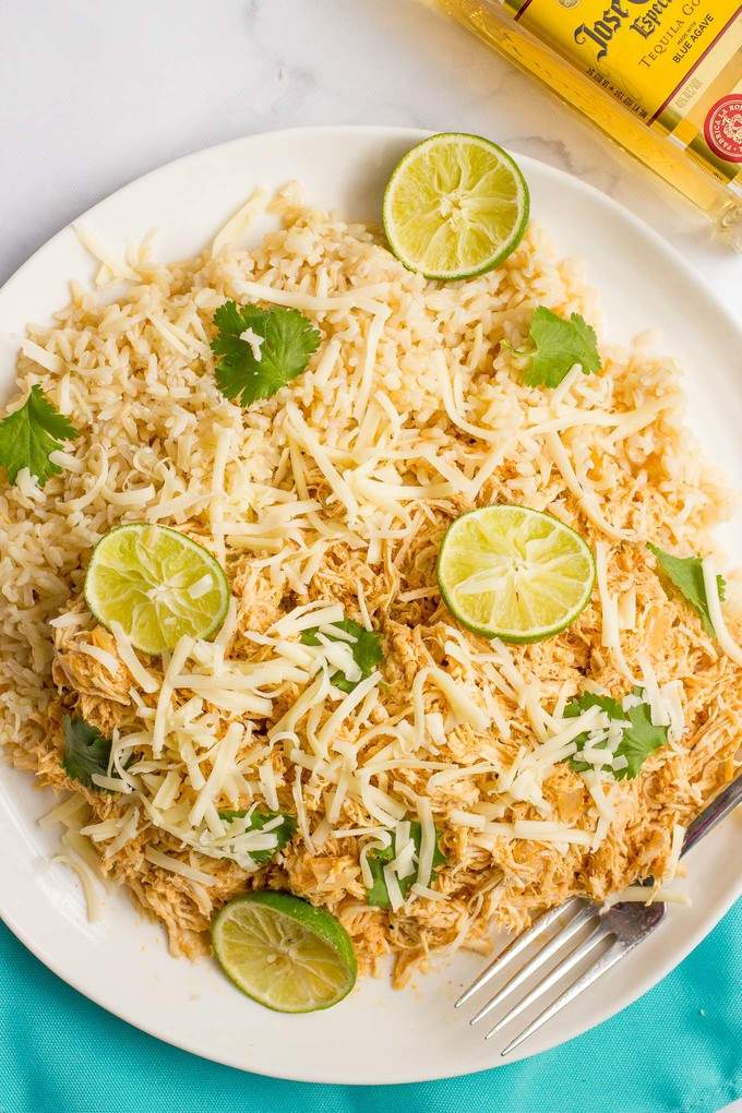 Slow cooker tequila chicken - an easy, healthy dinner that's great for rice bowls, tacos and wraps