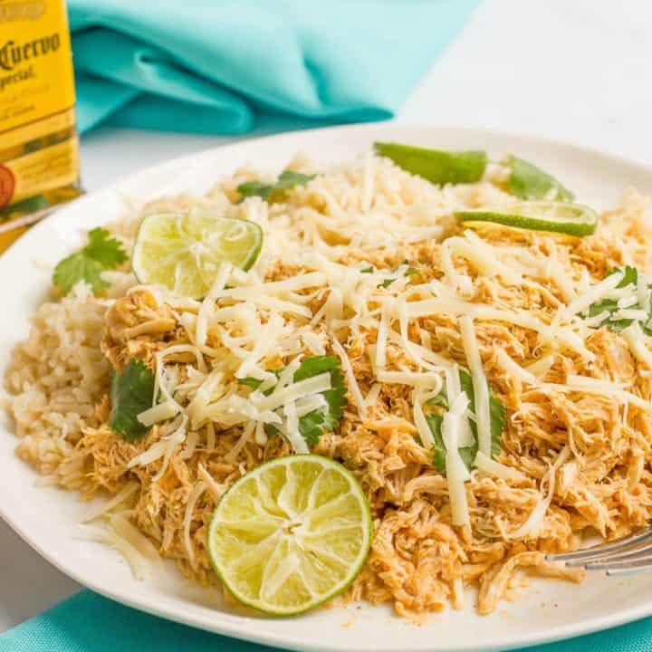 Slow cooker tequila or margarita chicken - light, bright and great for rice bowls, tacos and wraps