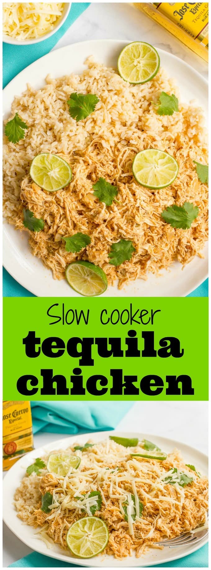 Slow cooker tequila chicken - an easy, healthy dinner that's great for rice bowls, tacos and wraps