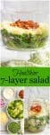 A collage of photos of how to make a seven layer salad.