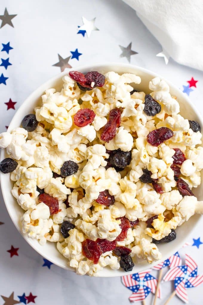 Red white and blue popcorn for a fun July 4th snack