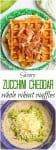 A collage of photos on how to make zucchini cheddar waffles.