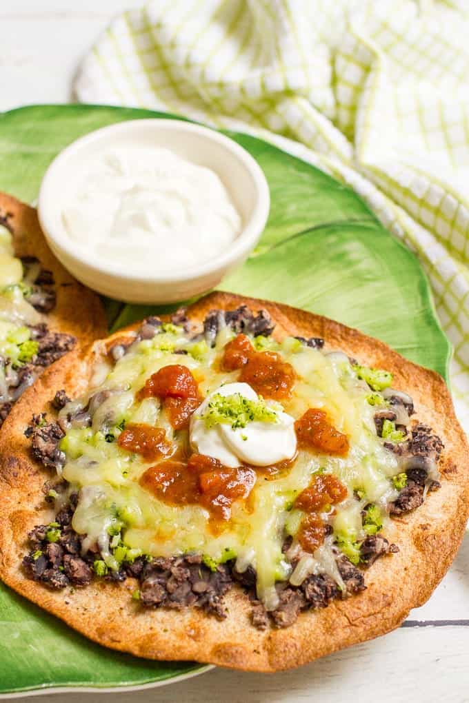 Cheesy broccoli and black bean melts are a quick, easy and healthy vegetarian tostada recipe for busy nights - kids love these!