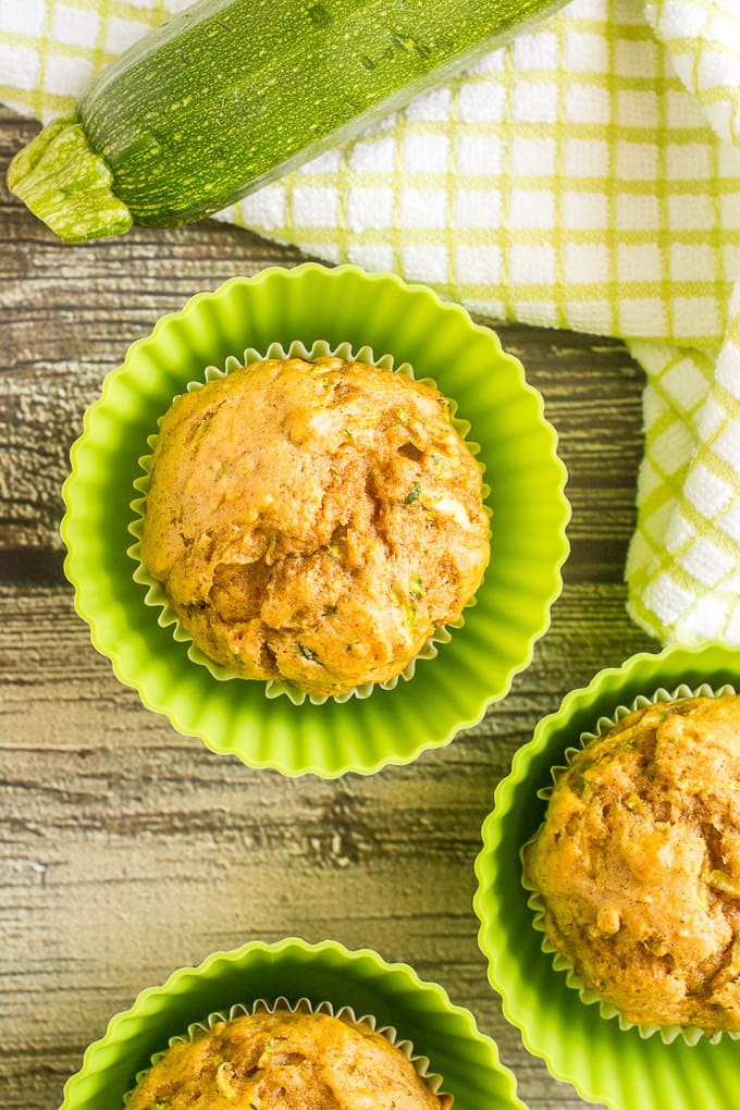 Whole wheat zucchini muffins with almond butter -- a delicious and healthy breakfast or school lunch option!