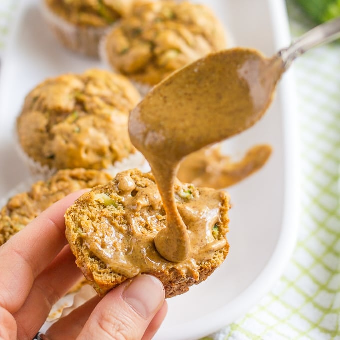 Whole wheat zucchini muffins with almond butter