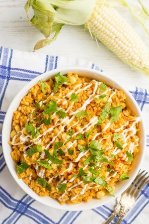 Brown rice with corn and bacon - an easy, one-pot side dish