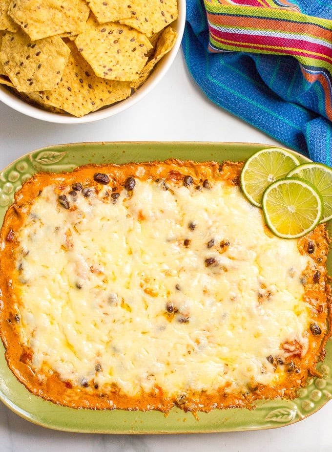 Cheesy baked black bean dip -- an easy, hot appetizer