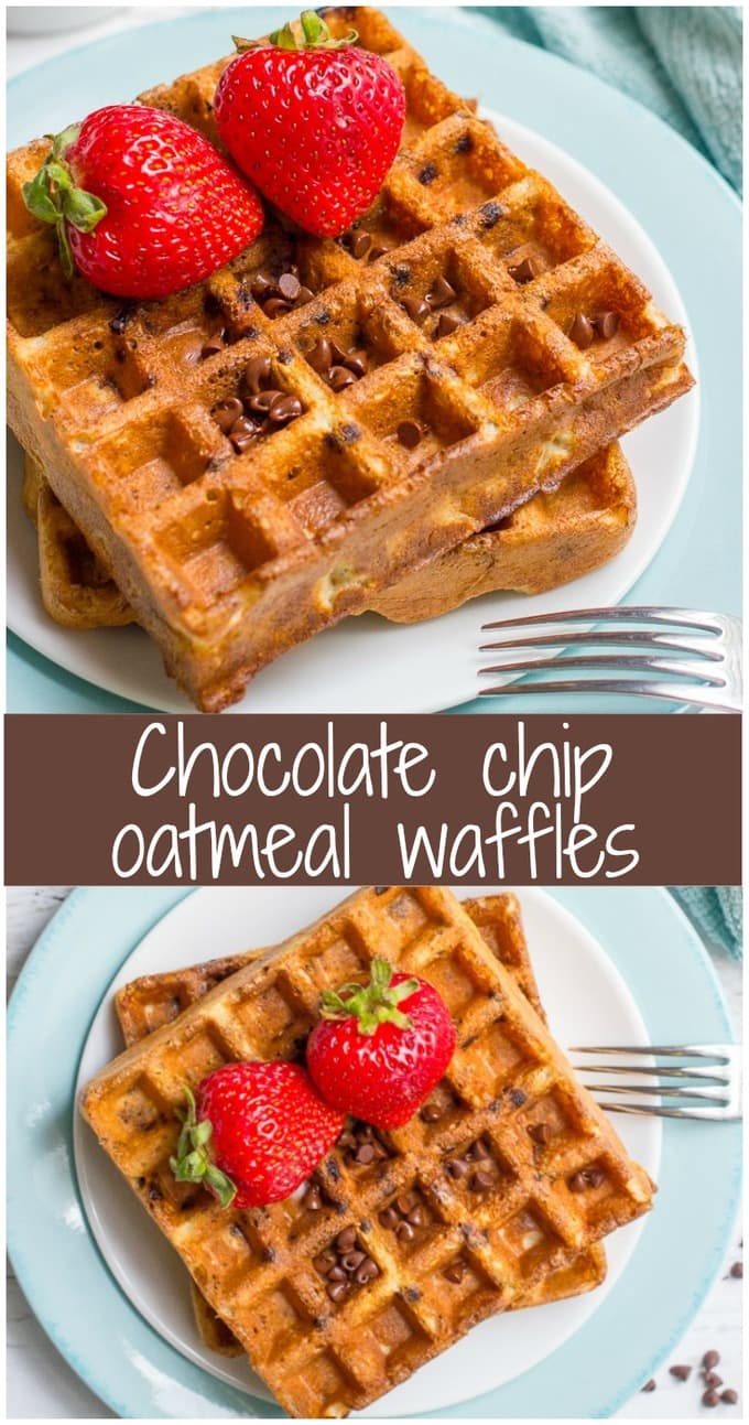 Chocolate chip oatmeal waffles - a delicious and sweet whole grain breakfast recipe!